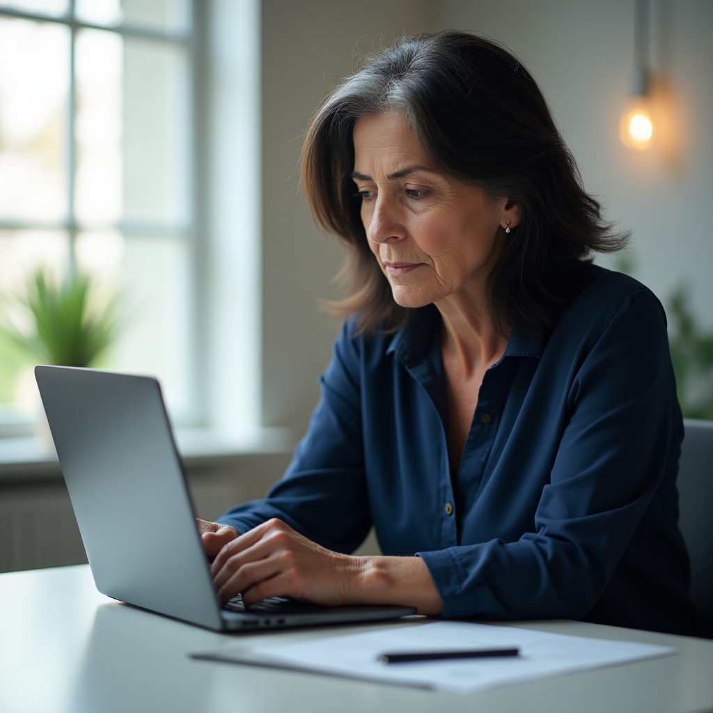 Persona adulta de más de 45 años aprendiendo a usar herramientas digitales en un ordenador portátil